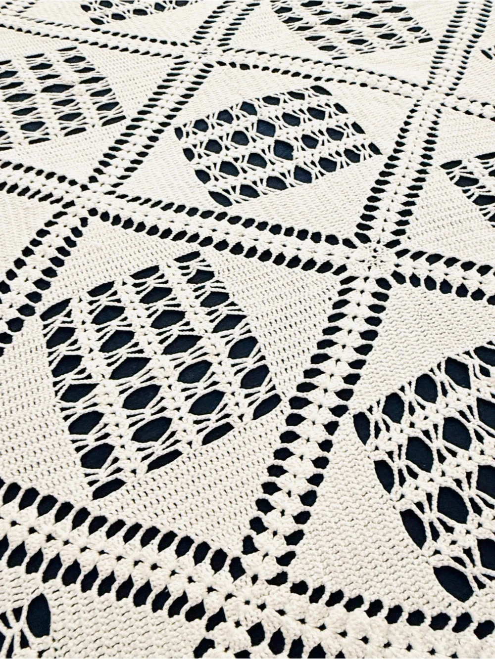 Vintage White Crochet King Bedspread 105x96 Handmade Coverlet